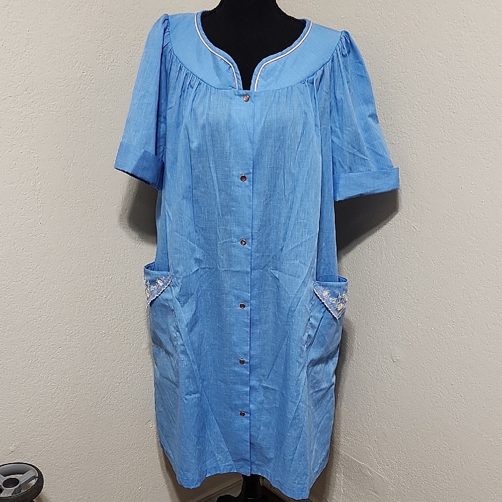 Blue Button-Up Dress with Pockets